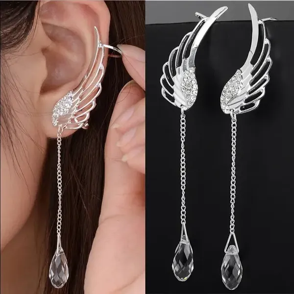 Silver_plated_angel_wings_stylist_Crystal_Pendant_hanging_earrings