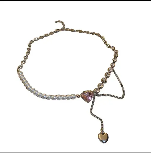 Diamonds_pearl_Tassel_love_pendant_chain_Necklace_sweet_collar_for_women