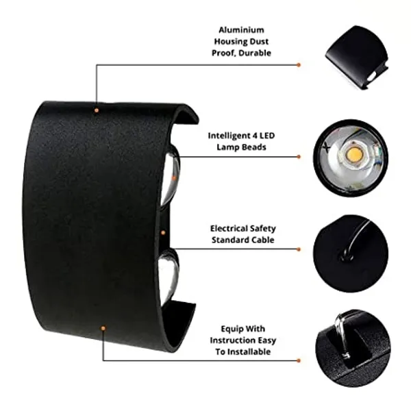 4_Watts_4_Ray_Waterproof_LED_Outdoor_Up_And_Down_Straight_Wall_Light_Black_Body