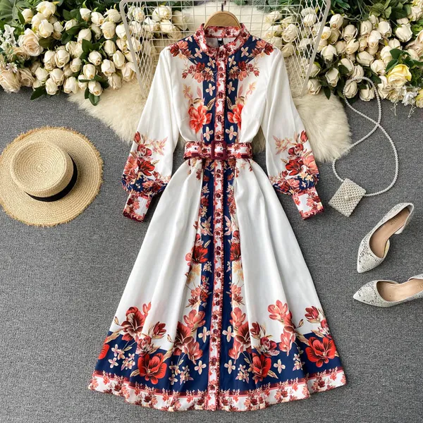 BG Fashion Vintage Stand Collar Floral Print Dress With Belt Price in India  Buy BG Fashion Vintage Stand Collar Floral Print Dress With Belt online 