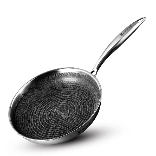 Bergner_Hi-Tech_TriPly_Stainless_Steel__Frypan,_Honeycomb_Non-Stick_Coating_Frying_Pan,_Non-Toxic,_Healthy_Cooking,_Less_Oil_Use,_Durable_Handle_with_Excellent_Grip_-_Induction