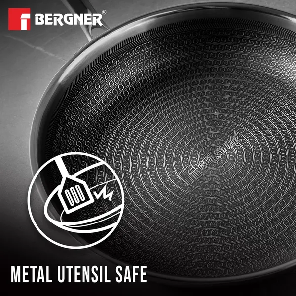 Bergner_Hi-Tech_TriPly_Stainless_Steel__Frypan,_Honeycomb_Non-Stick_Coating_Frying_Pan,_Non-Toxic,_Healthy_Cooking,_Less_Oil_Use,_Durable_Handle_with_Excellent_Grip_-_Induction