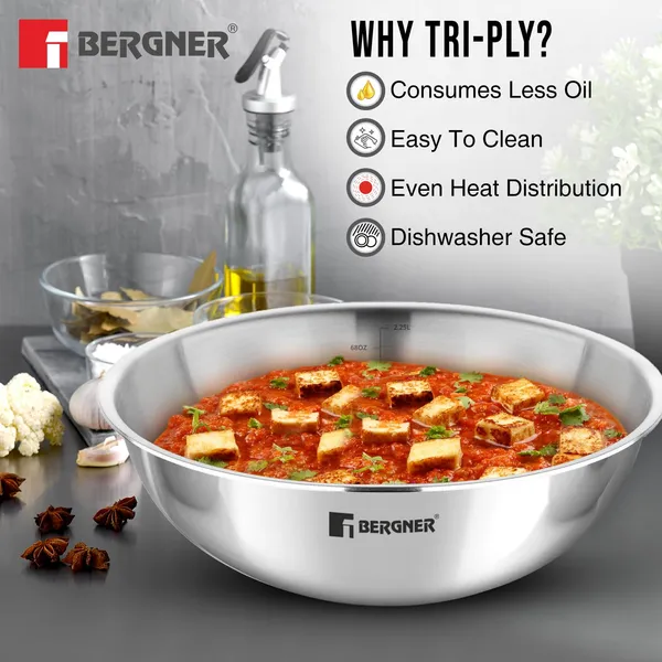 Bergner_Argent_TriPly_Stainless_Steel_Tasra/Tasla_without_Lid,_Less_Oil_Use,_Healthy_Cooking,_Even_and_Faster_Heat_Distribution,_Food_Safe,_2.5mm_Thickness_-_Induction_and_Gas_Stove_Ready