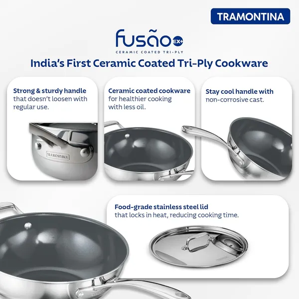 TRAMONTINA_Aeion_Triply_26cm_/_3.7_L_Wok_with_SS304_Lid_Stir-Fry_|_Saute_|_Noodles_|_Fried_Rice_|_Induction_Friendly_|_Stay_Cool_Handle_|_NSF_Certified_|_10_Year_Warranty