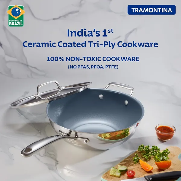 TRAMONTINA_Aeion_Triply_26cm_/_3.7_L_Wok_with_SS304_Lid_Stir-Fry_|_Saute_|_Noodles_|_Fried_Rice_|_Induction_Friendly_|_Stay_Cool_Handle_|_NSF_Certified_|_10_Year_Warranty
