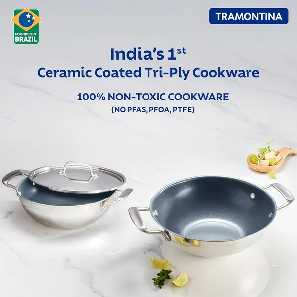 TRAMONTINA_Fusao_Healthy_Triply_Ceramic__Kadai_EX+_with_SS_304_Lid_|_Non_Toxic_Kadhai(PFAS/PTFE/PFOA_Free)_Curry_|_Deep_Fry_|_Stirfry_|_Induction_Friendly_|_Stay_Cool_Handle,_Silver