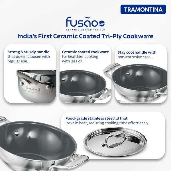 TRAMONTINA_Fusao_Healthy_Triply_Ceramic__Kadai_EX+_with_SS_304_Lid_|_Non_Toxic_Kadhai(PFAS/PTFE/PFOA_Free)_Curry_|_Deep_Fry_|_Stirfry_|_Induction_Friendly_|_Stay_Cool_Handle,_Silver