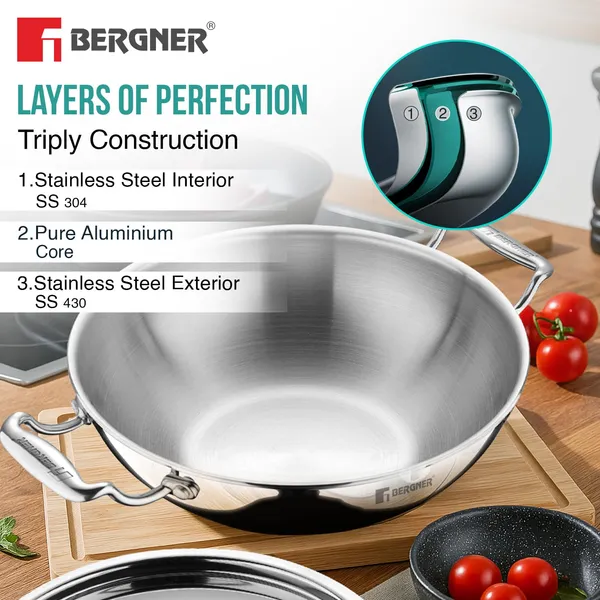 BERGNER_Argent_TriPly_Stainless_Steel_Kadai_with_Stainless_Steel_Lid,__Kadhai,_Less_Oil_Use,_Healthy_Cooking,_Food_Safe,_Stay_Cool_Cast_Handles_-_Induction_and_Gas_Stove_Ready