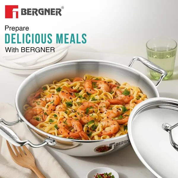 BERGNER_Argent_TriPly_Stainless_Steel_Kadai_with_Stainless_Steel_Lid,__Kadhai,_Less_Oil_Use,_Healthy_Cooking,_Food_Safe,_Stay_Cool_Cast_Handles_-_Induction_and_Gas_Stove_Ready