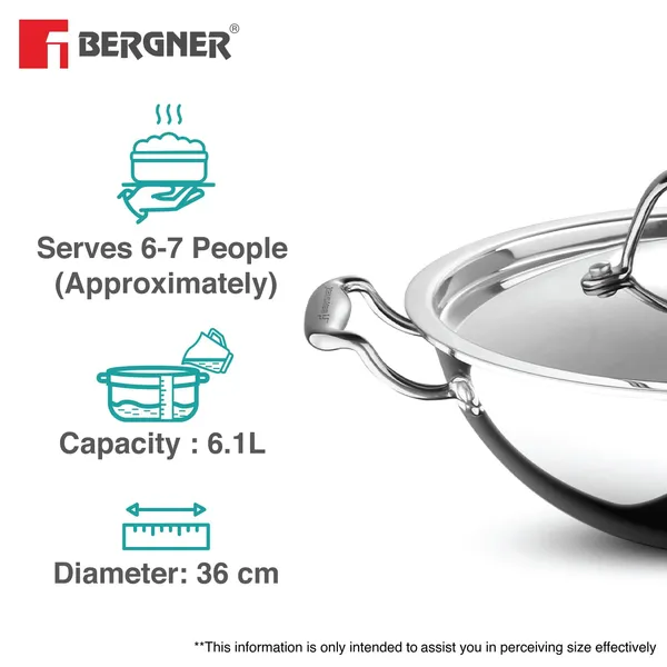 BERGNER_Argent_TriPly_Stainless_Steel_Kadai_with_Stainless_Steel_Lid,__Kadhai,_Less_Oil_Use,_Healthy_Cooking,_Food_Safe,_Stay_Cool_Cast_Handles_-_Induction_and_Gas_Stove_Ready
