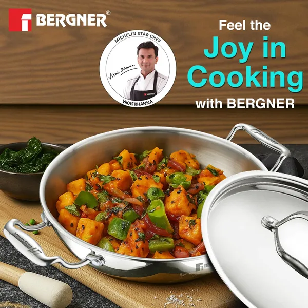 BERGNER_Argent_TriPly_Stainless_Steel_Kadai_with_Stainless_Steel_Lid,__Kadhai,_Less_Oil_Use,_Healthy_Cooking,_Food_Safe,_Stay_Cool_Cast_Handles_-_Induction_and_Gas_Stove_Ready