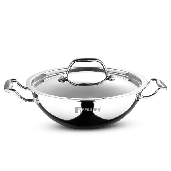 BERGNER_Argent_TriPly_Stainless_Steel_Kadai_with_Stainless_Steel_Lid,__Kadhai,_Less_Oil_Use,_Healthy_Cooking,_Food_Safe,_Stay_Cool_Cast_Handles_-_Induction_and_Gas_Stove_Ready