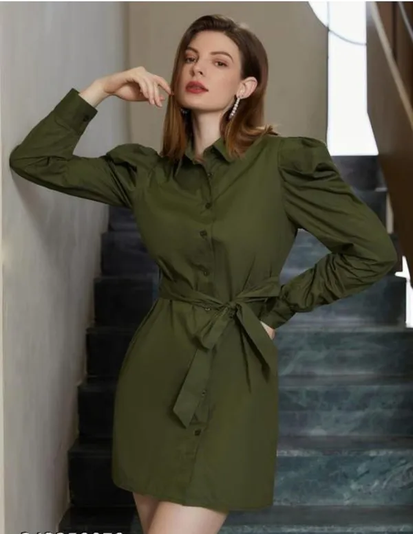 Olive_Crape_Premium_Solid_Casual_Shirt_for_Women