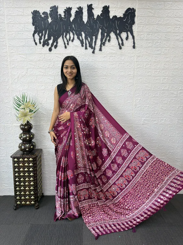Pure_Japan_Satin_Real_Miror_Work_Ajrak_Print_Saree
