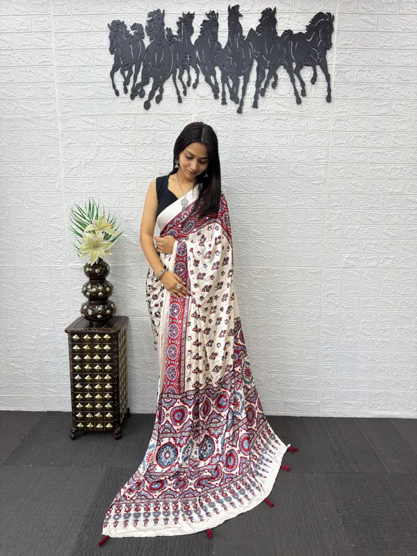 Pure_Japan_Satin_Real_Miror_Work_Ajrak_Print_Saree