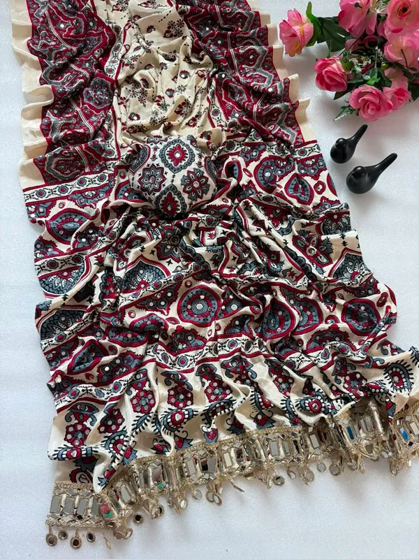 Pure_Japan_Satin_Real_Miror_Work_Ajrak_Print_Saree