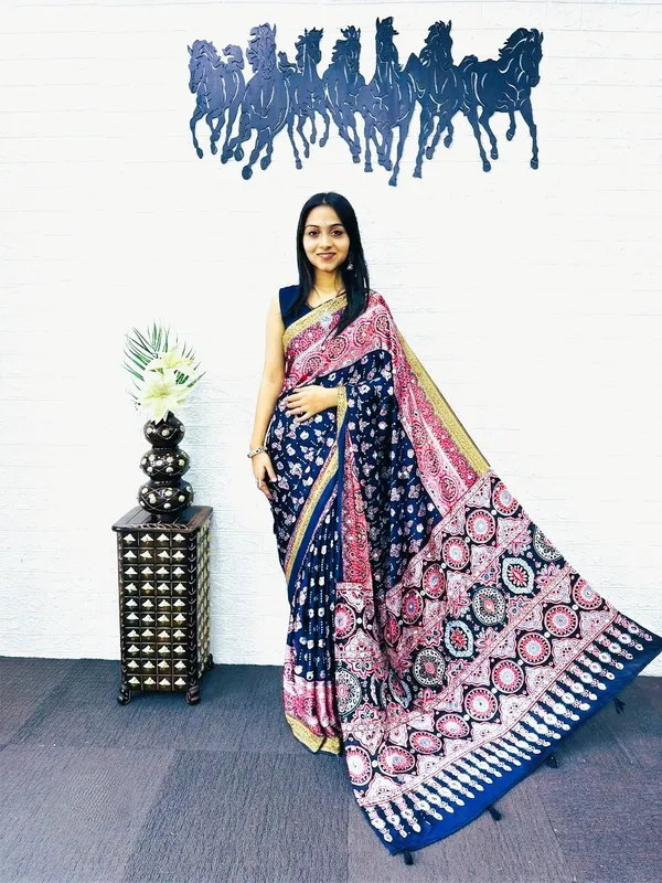 Pure_Japan_Satin_Real_Miror_Work_Ajrak_Print_Saree