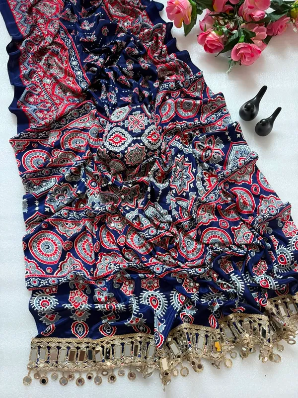 Pure_Japan_Satin_Real_Miror_Work_Ajrak_Print_Saree