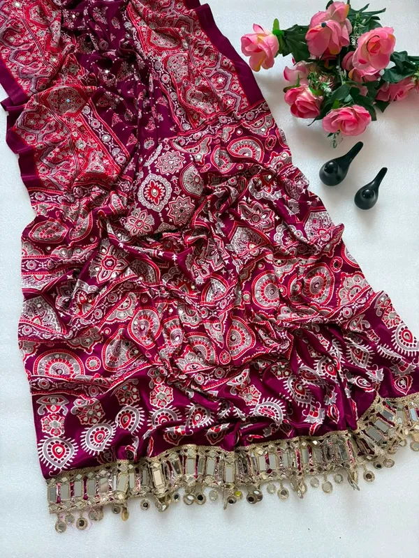 Pure_Japan_Satin_Real_Miror_Work_Ajrak_Print_Saree