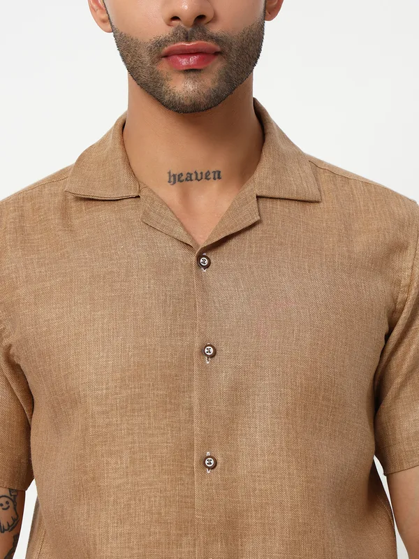 Khaki_Linen_Men's_Solid_shirt_