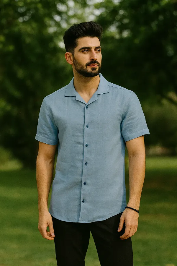 Lenen_Light_blue_half_Sleeve_shirt_