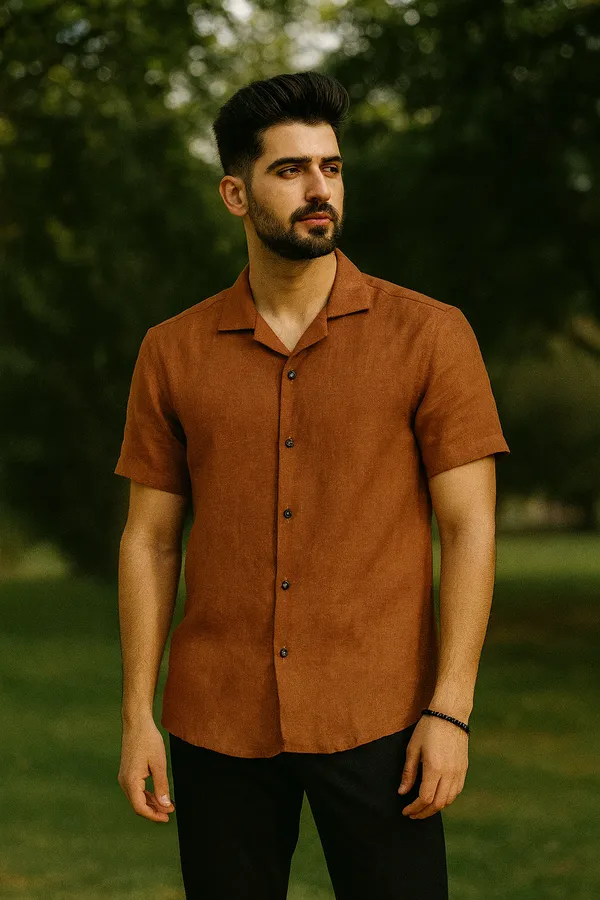 Lenen_Orange_Half_Sleeve_shirt_for_men