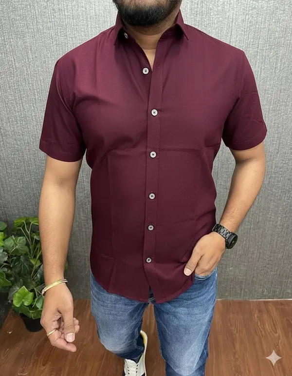 Marron_Plain_Half_Sleeve_Shirt_for_Men