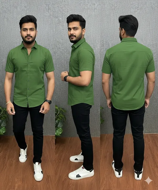 Mehendi_Green_Plain_Half_Sleeve_shirt_for_Men