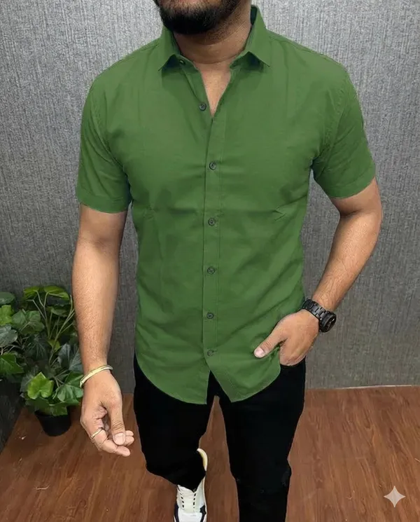 Mehendi_Green_Plain_Half_Sleeve_shirt_for_Men