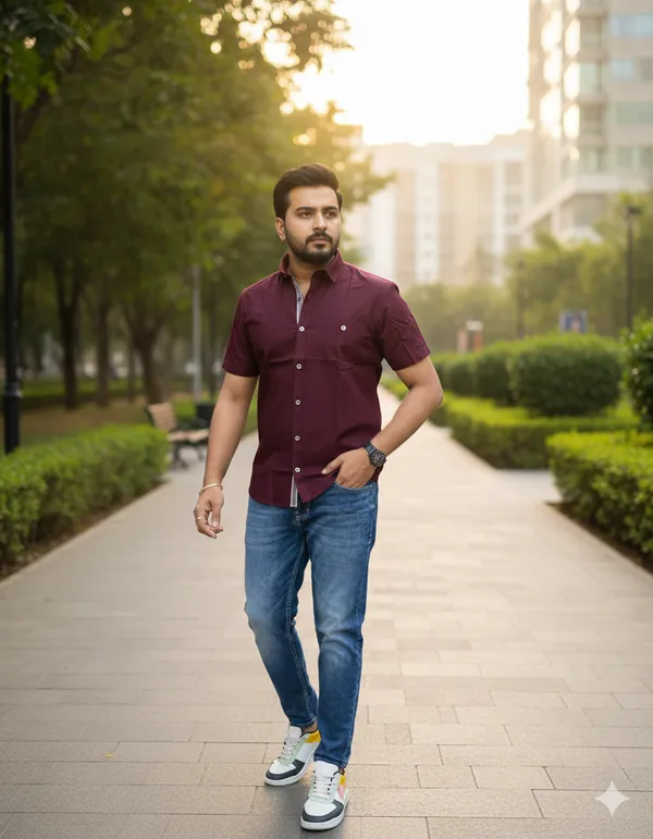 Stylish_Marron_Half_shirt_for_Men