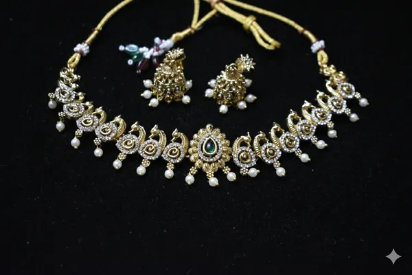 Peacock_Motif_Temple_Necklace_With_Pearl_Drope
