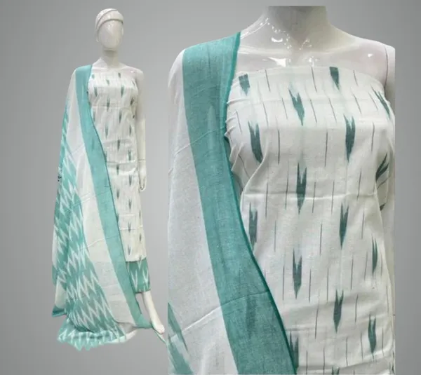 White_And_Green_Pure_Cotton_Premium_Salwar_Suit_Material_Forwomen