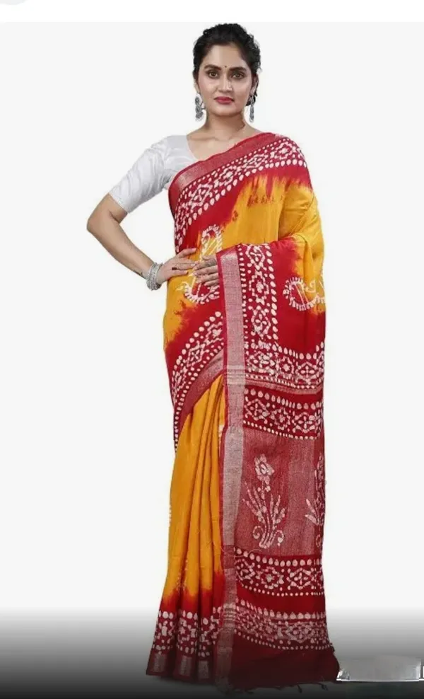 Gold_Pure_Cotton_Premium_Hand_Batik_Saree_Forwomen