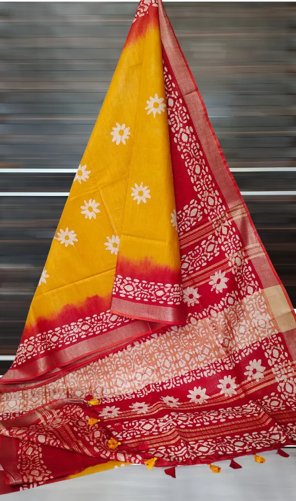 Gold_Pure_Cotton_Premium_Hand_Batik_Saree_Forwomen