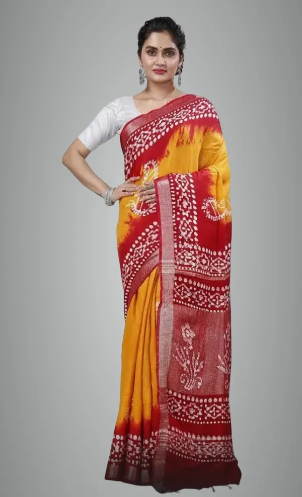 Gold_Pure_Cotton_Premium_Hand_Batik_Saree_Forwomen