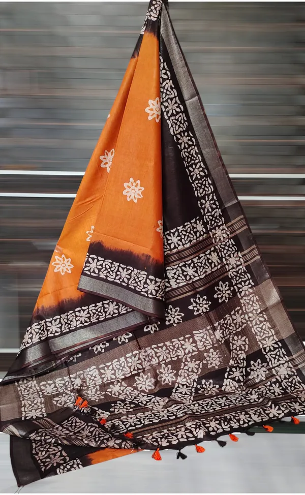 Orange_Pure_Cotton_Premium_Hand_Batik_Saree_Forwomen