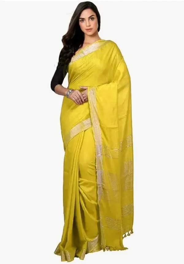 Yellow_Linen_Premium_Handloom_Saree_Forwomen