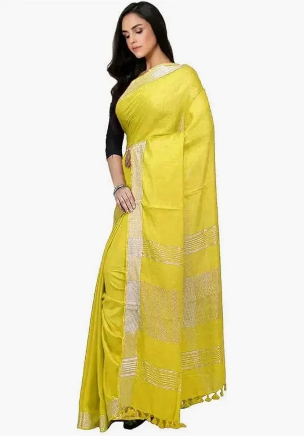 Yellow_Linen_Premium_Handloom_Saree_Forwomen