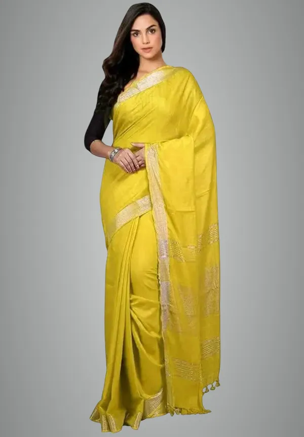 Yellow_Linen_Premium_Handloom_Saree_Forwomen
