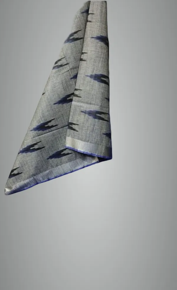 Blue_And_Grey_Cotton_Blend_Premium_Ikkat_Saree_Forwomen