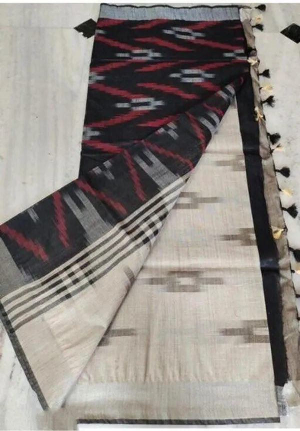 Black_And_Grey_Cotton_Blend_Premium_Bhagalpuri_Saree_Forwomen