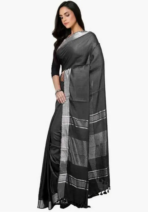 Black_Linen_Premium_Handloom_Saree_Forwomen