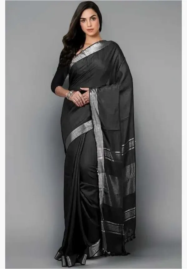 Black_Linen_Premium_Handloom_Saree_Forwomen