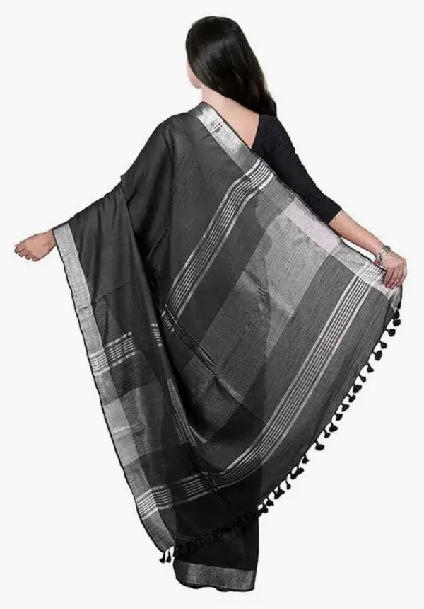 Black_Linen_Premium_Handloom_Saree_Forwomen
