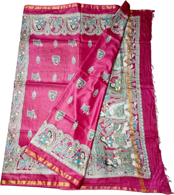 Pink_Cotton_Silk_Premium_Madhubani_Saree_Forwomen