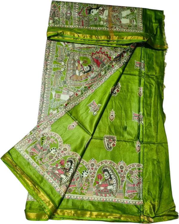 Light_Green_Cotton_Silk_Premium_Madhubani_Saree_Forwomen
