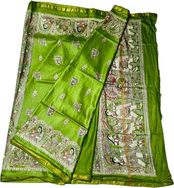 Light_Green_Cotton_Silk_Premium_Madhubani_Saree_Forwomen