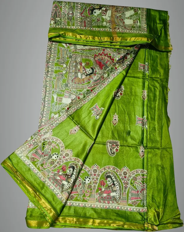 Light_Green_Cotton_Silk_Premium_Madhubani_Saree_Forwomen