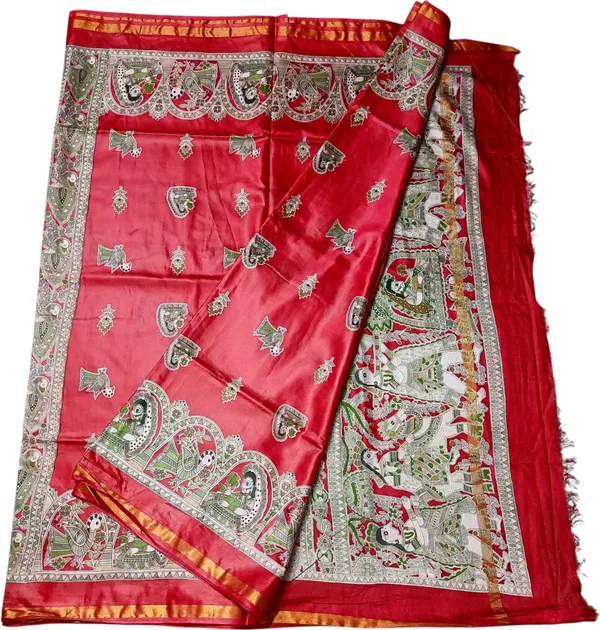 Red_Cotton_Silk_Premium_Madhubani_Saree_Forwomen