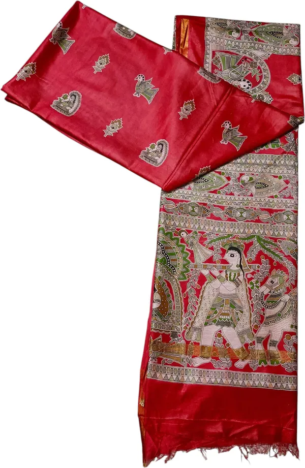Red_Cotton_Silk_Premium_Madhubani_Saree_Forwomen